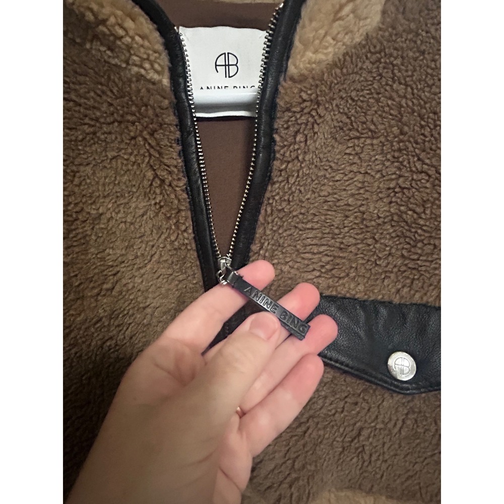 Anine Bing Royce Jacket Brown Tan Colorblock Sherpa Fleece Quarter Zip Small - Picture 5 of 7